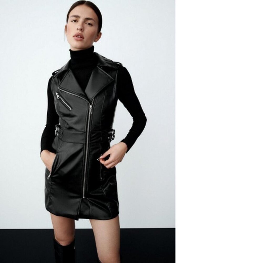 ZARA ZIPPERED FAUX LEATHER DRESS size M